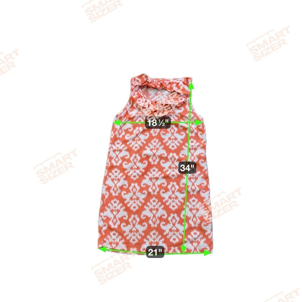Mud Pie Orange White Ikat Print Ruffle Neck Sleeveless Shift Dress Size M Casual - Picture 7 of 7
